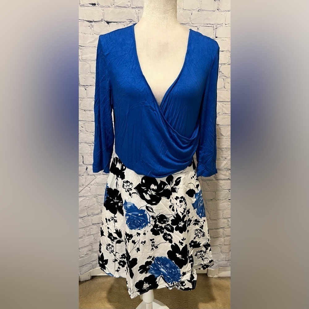 Measeor Midi Blue Dress Women Floral Two Tone Dress Large